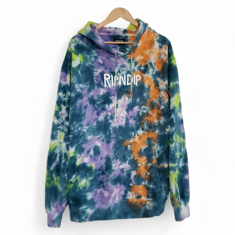 RipnDip Tie Dye Oversized Hoodie Men's Boho Retro Rubber Chest Logo L